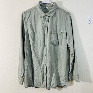 Old Navy Long Sleeve Button Down Shirt Women Medium Light Green Lightweight